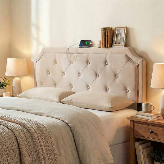 Headboard for Queen and Full Size Bed Tufted Upholstered Head Board-Beige - Color: Beige