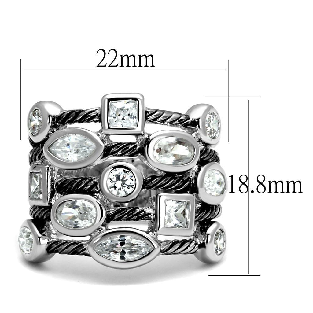 LO4083 - Rhodium Brass Ring with AAA Grade CZ in Clear