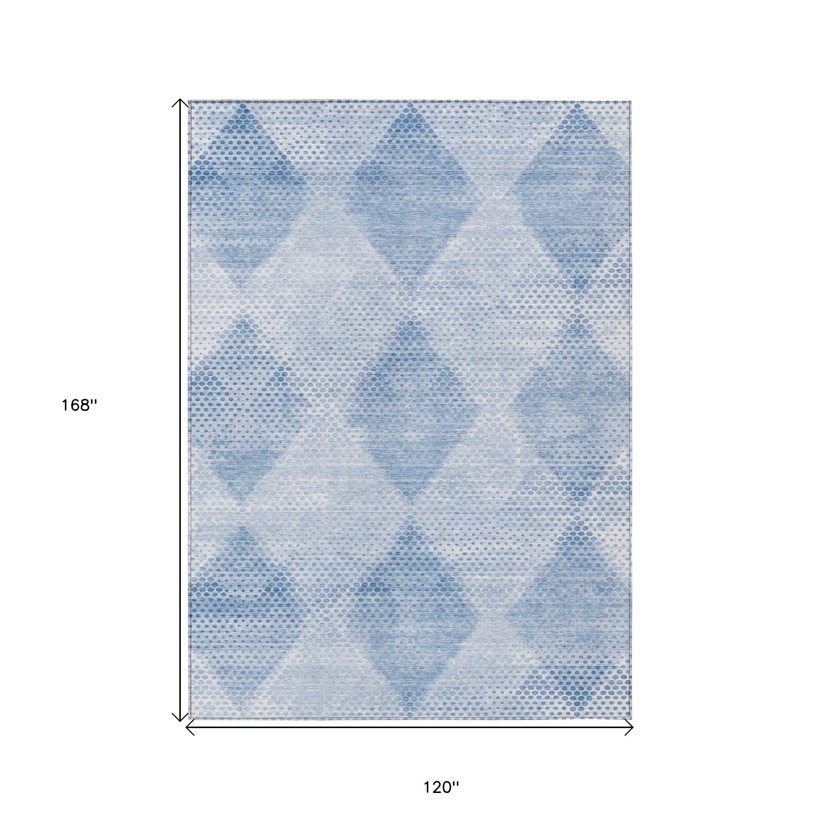 10' X 14' Blue Geometric Washable Non Skid Indoor Outdoor Area Rug