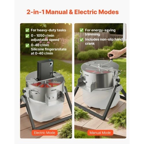 Electric Bud Leaf Trimmer, 2-in-1 Manual & Electric, 16 in Bud Trimmer with Sharp Stainless Steel Blades, Bracket Type Wet Dry Hydroponic Cutting Machine with Dry Grate, for Plant Buds Flowers