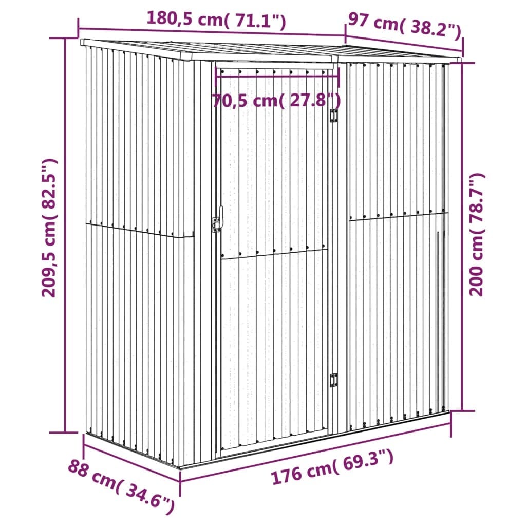 Garden Shed Anthracite 71.1"x38.2"x82.5" Galvanized Steel