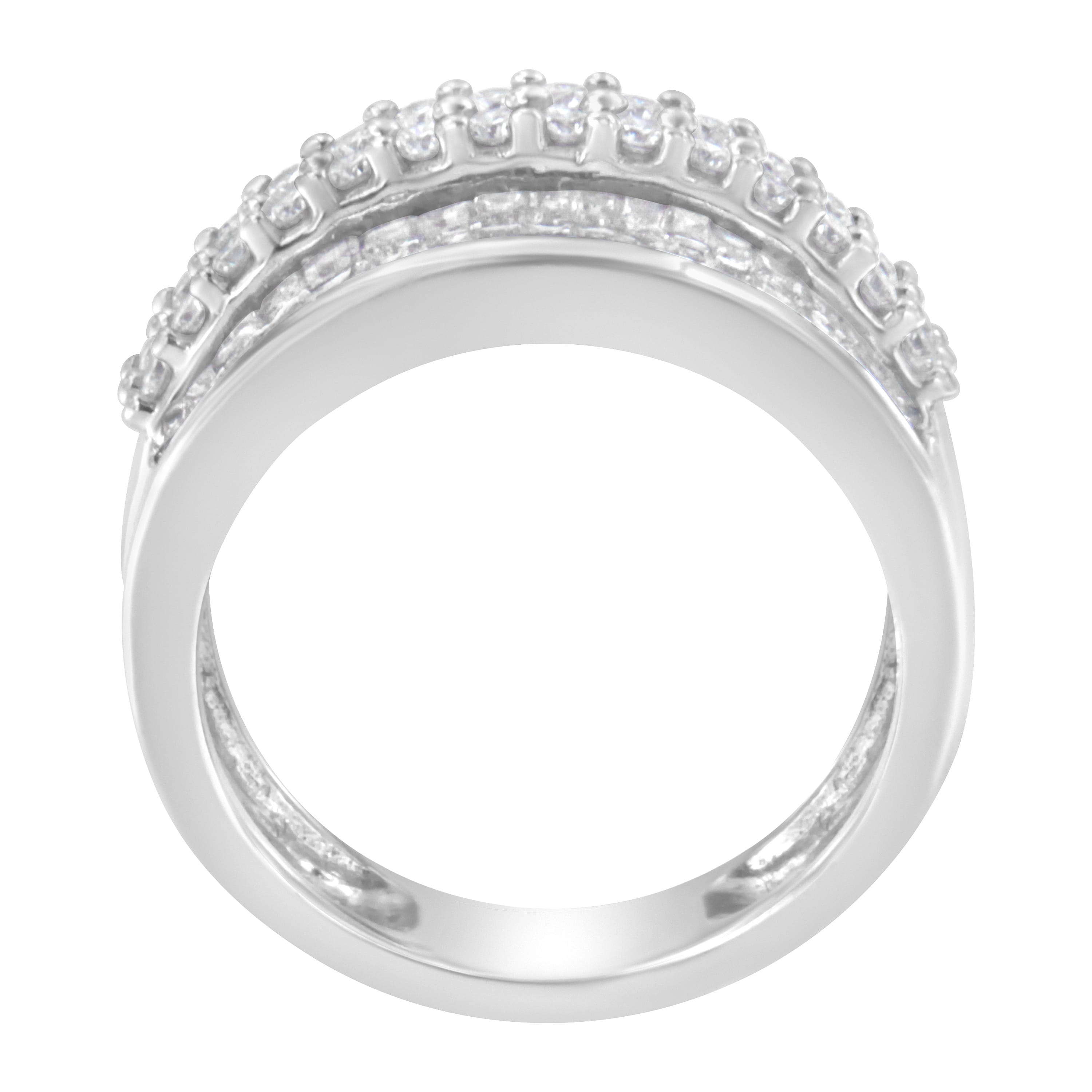 14K White Gold Round and Baguette Diamond Ring (1 1/2 Cttw, F-G Color, SI1-SI2 Clarity) - Size 8
