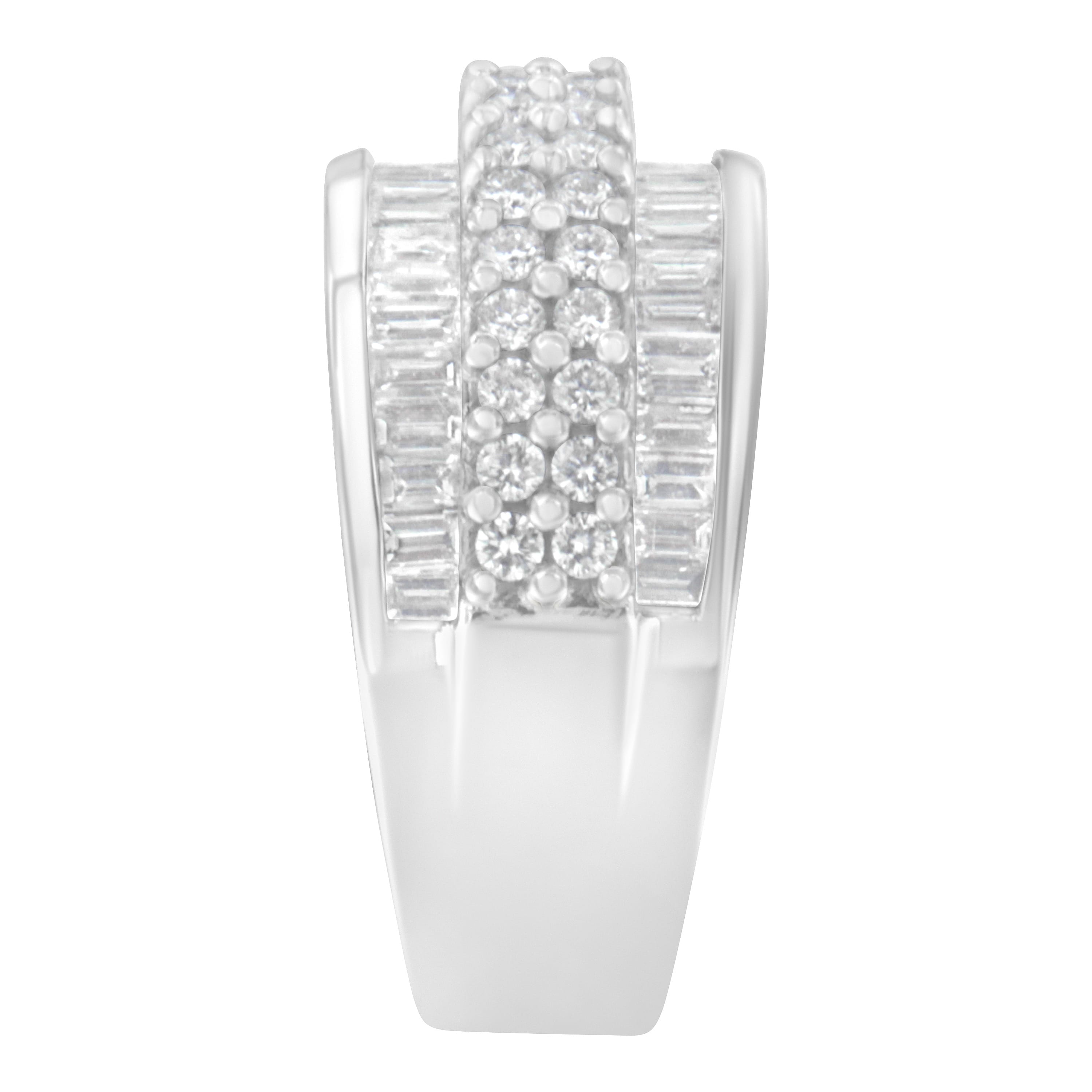 14K White Gold Round and Baguette Diamond Ring (1 1/2 Cttw, F-G Color, SI1-SI2 Clarity) - Size 8