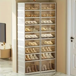 9-Layer Transparent Door Folding Shoe Cabinet - Dustproof, Free Installation Shoe Rack and Organizer for Living Room Storage
