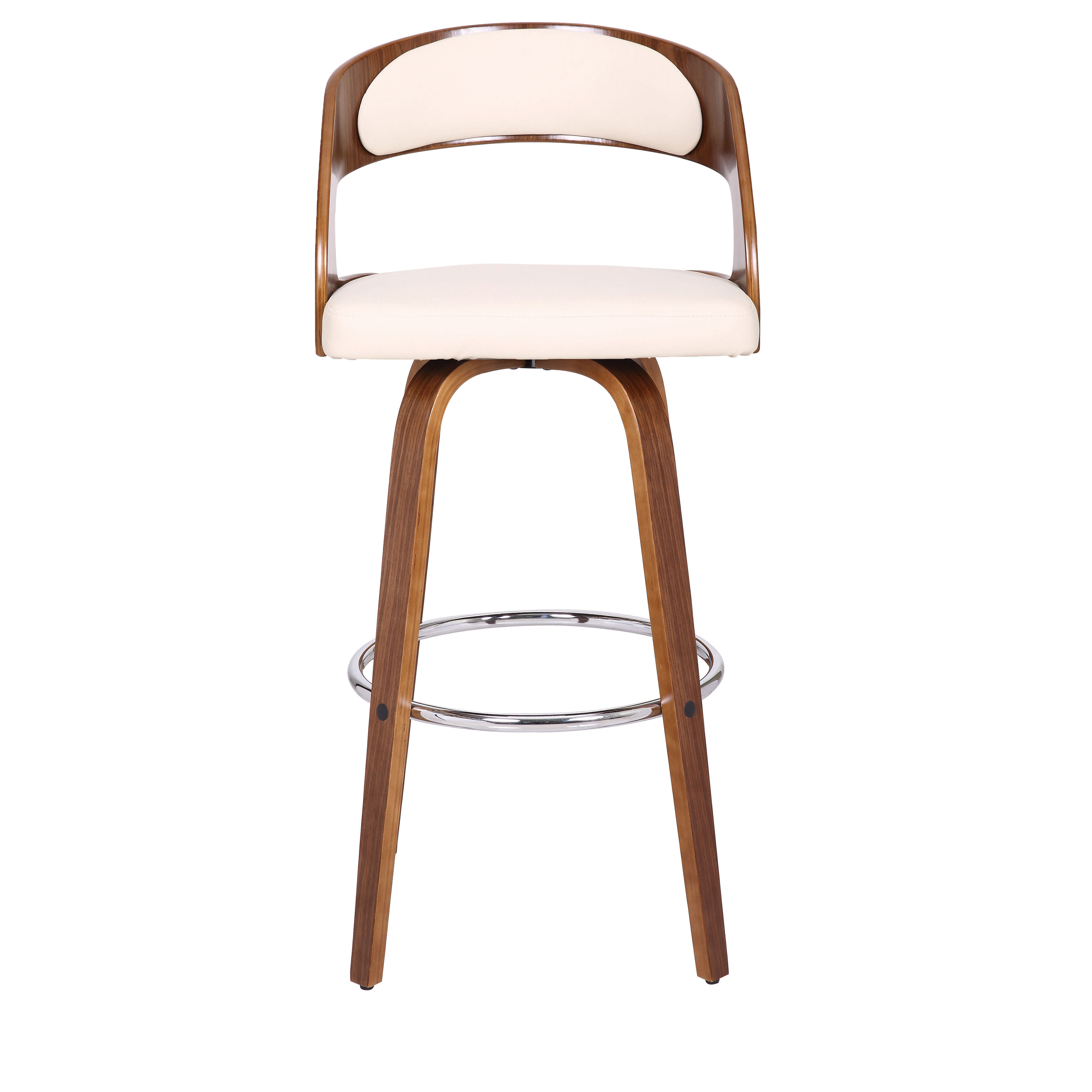 30" Cream and Brown Fabric and Iron Low Back Bar Height Swivel Bar Chair