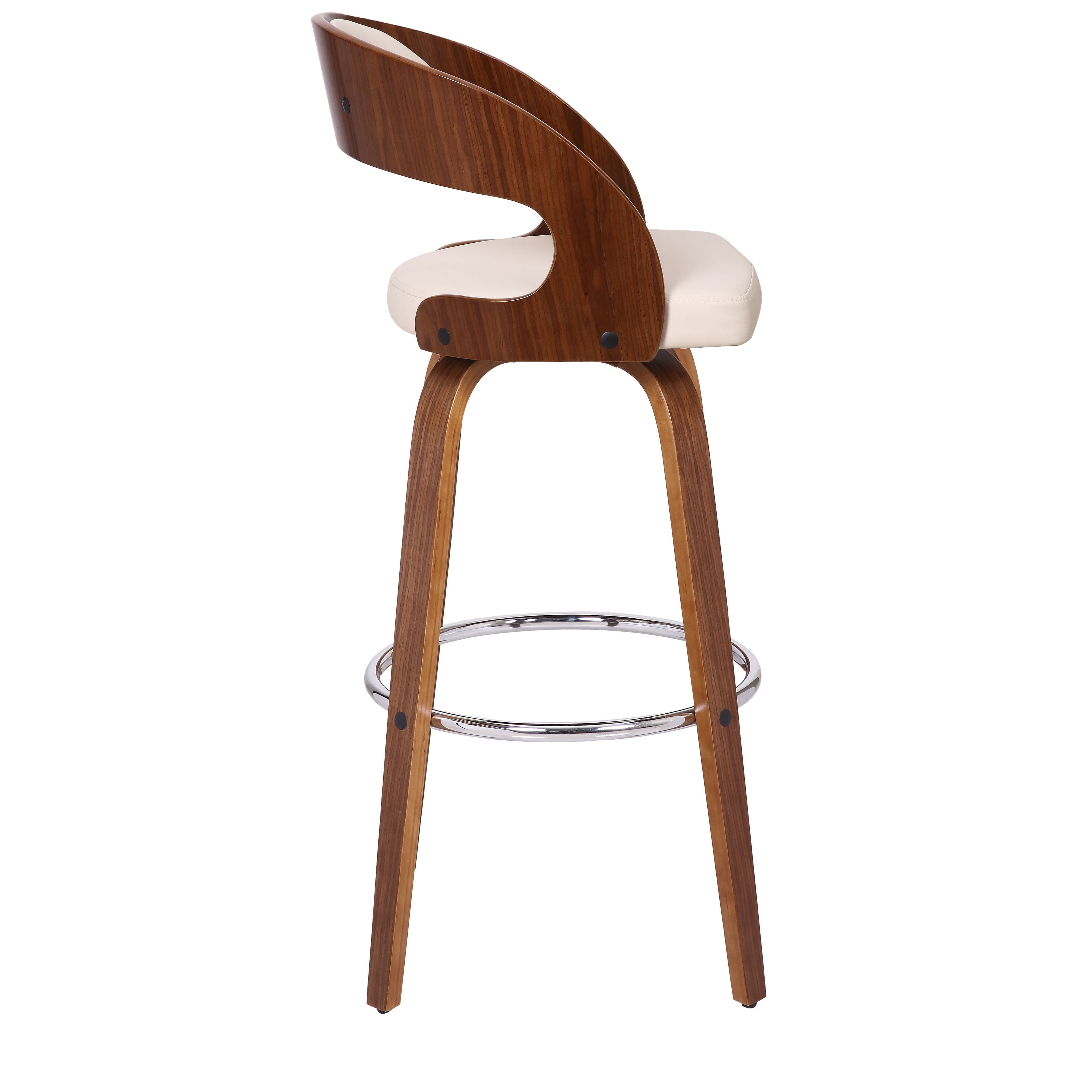 30" Cream and Brown Fabric and Iron Low Back Bar Height Swivel Bar Chair