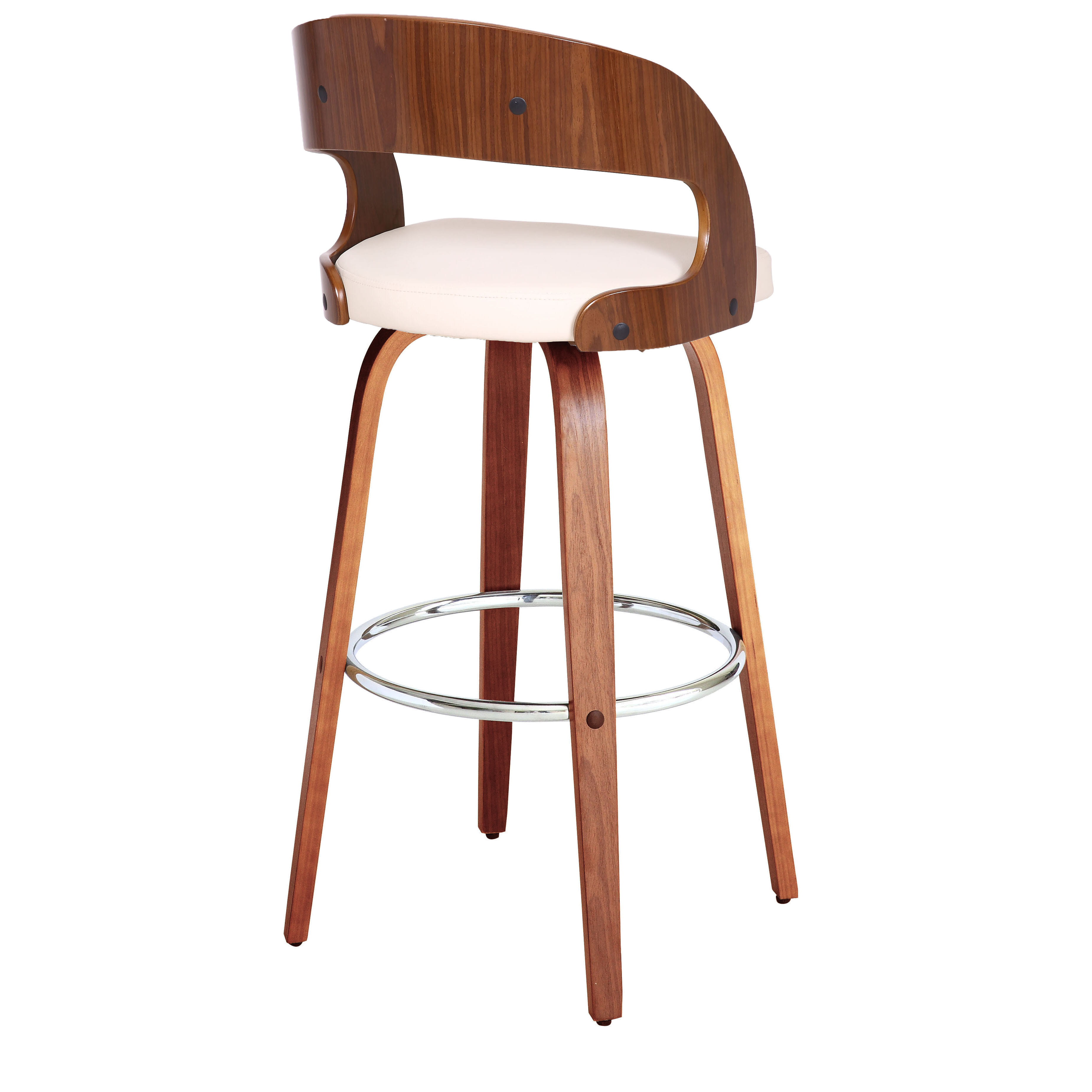 30" Cream and Brown Fabric and Iron Low Back Bar Height Swivel Bar Chair