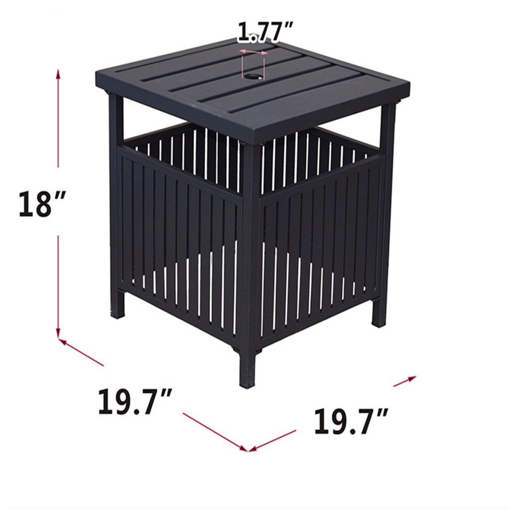 Patio Steel Bistro Dining Table with Umbrella Hole, Outdoor Leisure Coffee Table, Square Umbrella Table for Porch,Backyard,Garden, Black