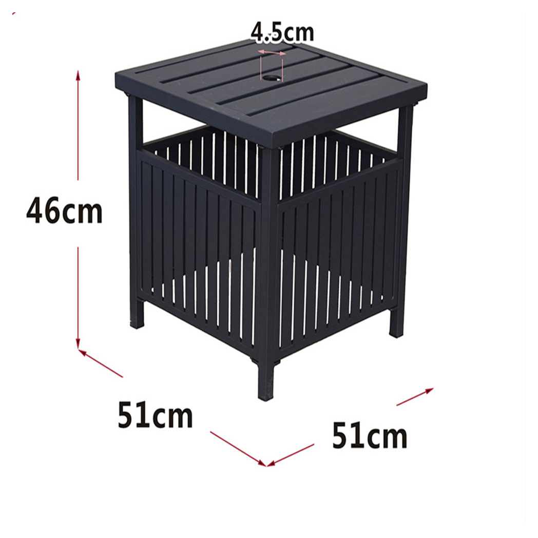 Patio Steel Bistro Dining Table with Umbrella Hole, Outdoor Leisure Coffee Table, Square Umbrella Table for Porch,Backyard,Garden, Black