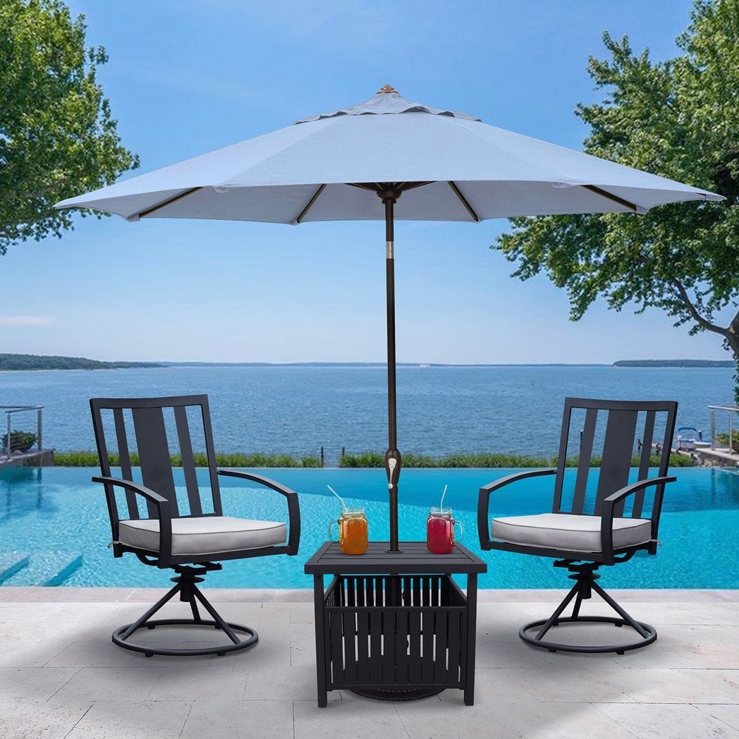 Patio Steel Bistro Dining Table with Umbrella Hole, Outdoor Leisure Coffee Table, Square Umbrella Table for Porch,Backyard,Garden, Black