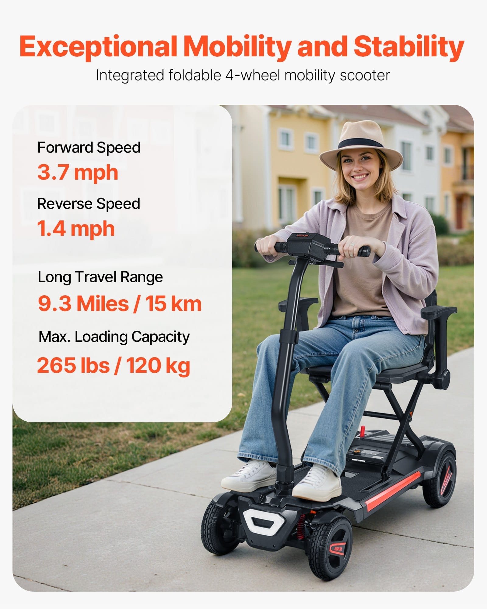 4-Wheel Electric Mobility Scooter for Adults & Seniors, Integrated Foldable Mobility Scooter with 9.3 Miles Long Range, All Terrain Travel Wheelchair with 9?° Climbing Capacity & 265LBS Loading