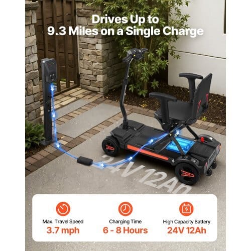 4-Wheel Electric Mobility Scooter for Adults & Seniors, Integrated Foldable Mobility Scooter with 9.3 Miles Long Range, All Terrain Travel Wheelchair with 9?° Climbing Capacity & 265LBS Loading