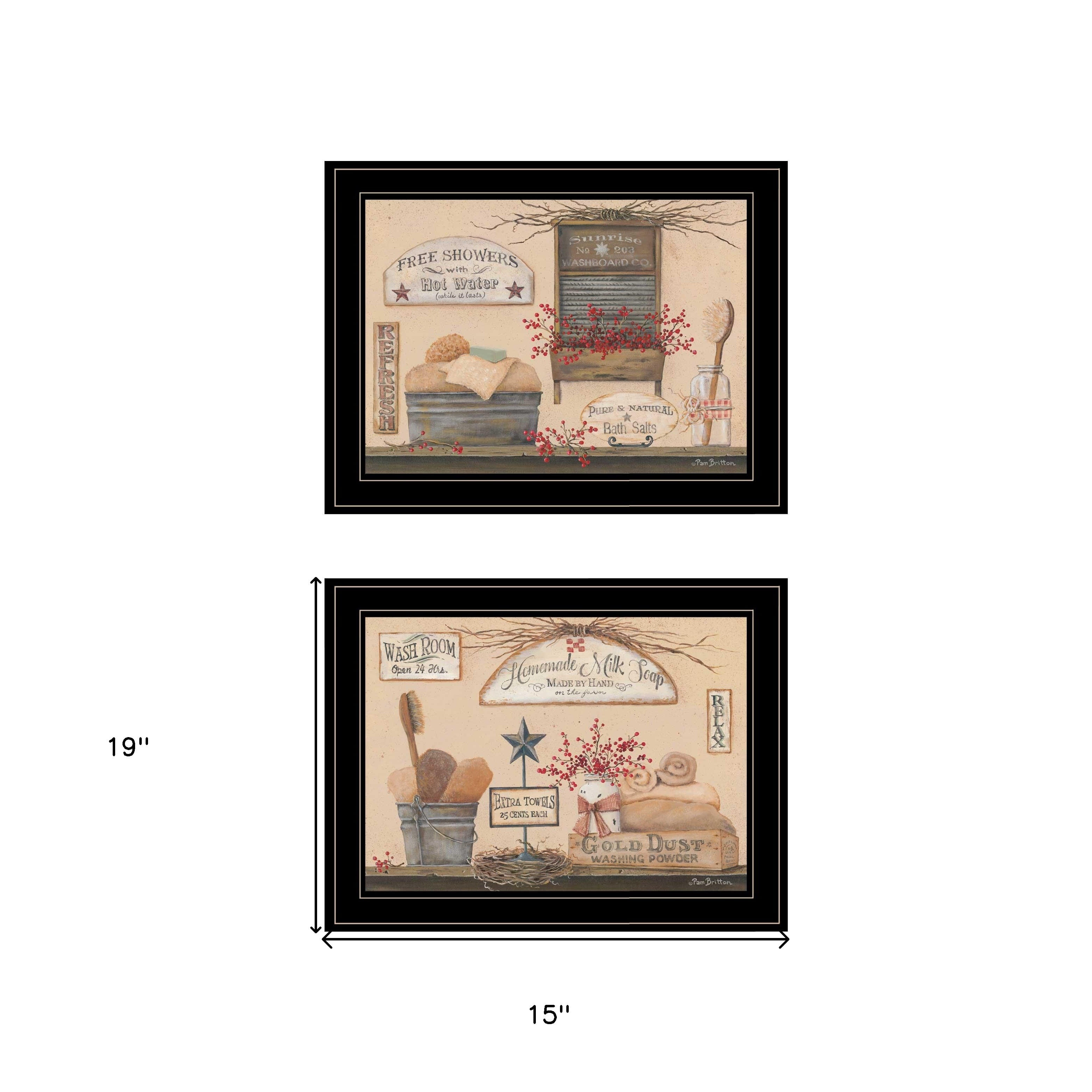 Set Of Two Wash Room 2 Black Framed Print Bathroom Wall Art