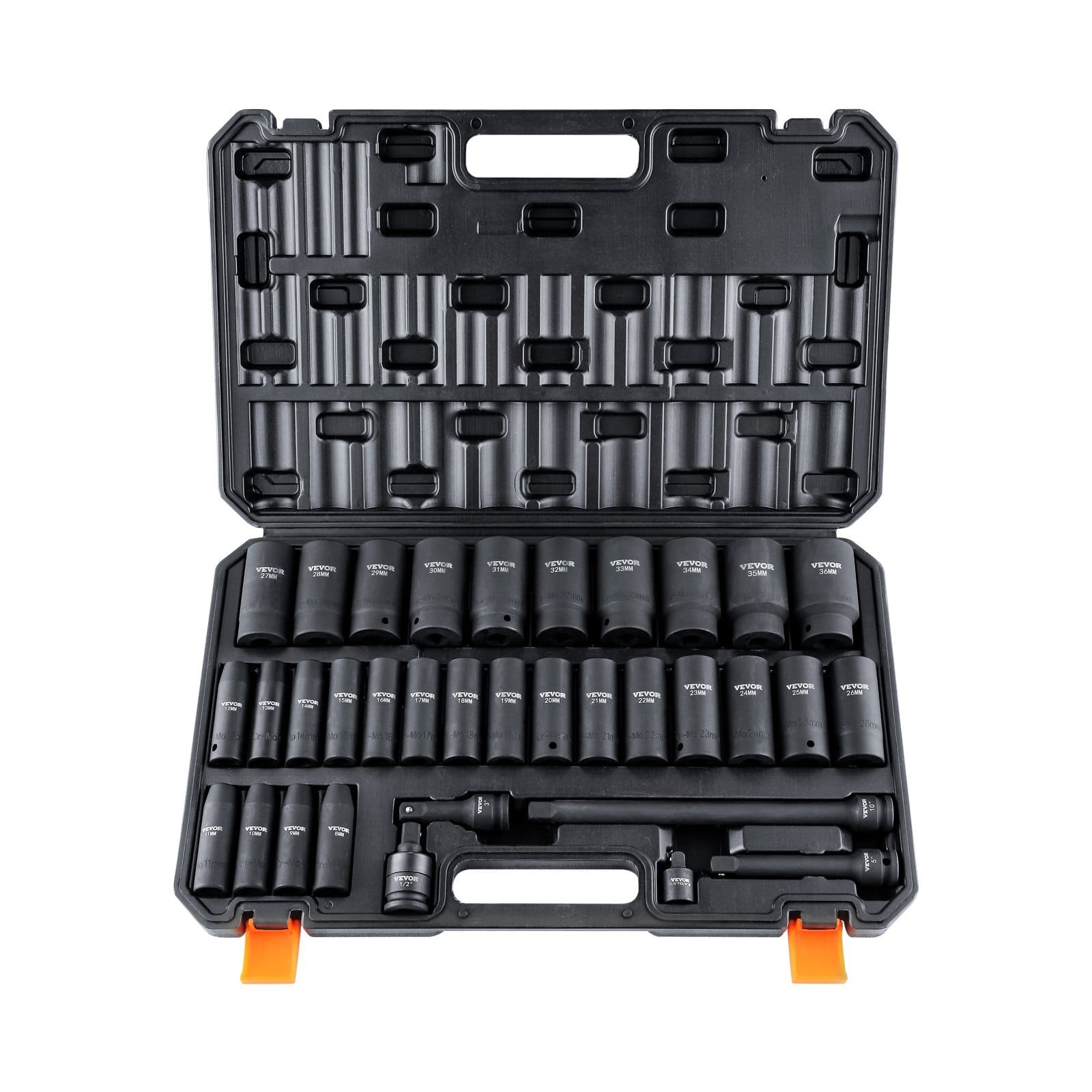1/2" Drive Deep Impact Socket Set, 34pcs Socket Set Metric ?€8-36mm?‰ 6 Point Cr-MO Alloy Steel for Auto Repair, Rugged Construction, Includes Heavy Duty Storage Case