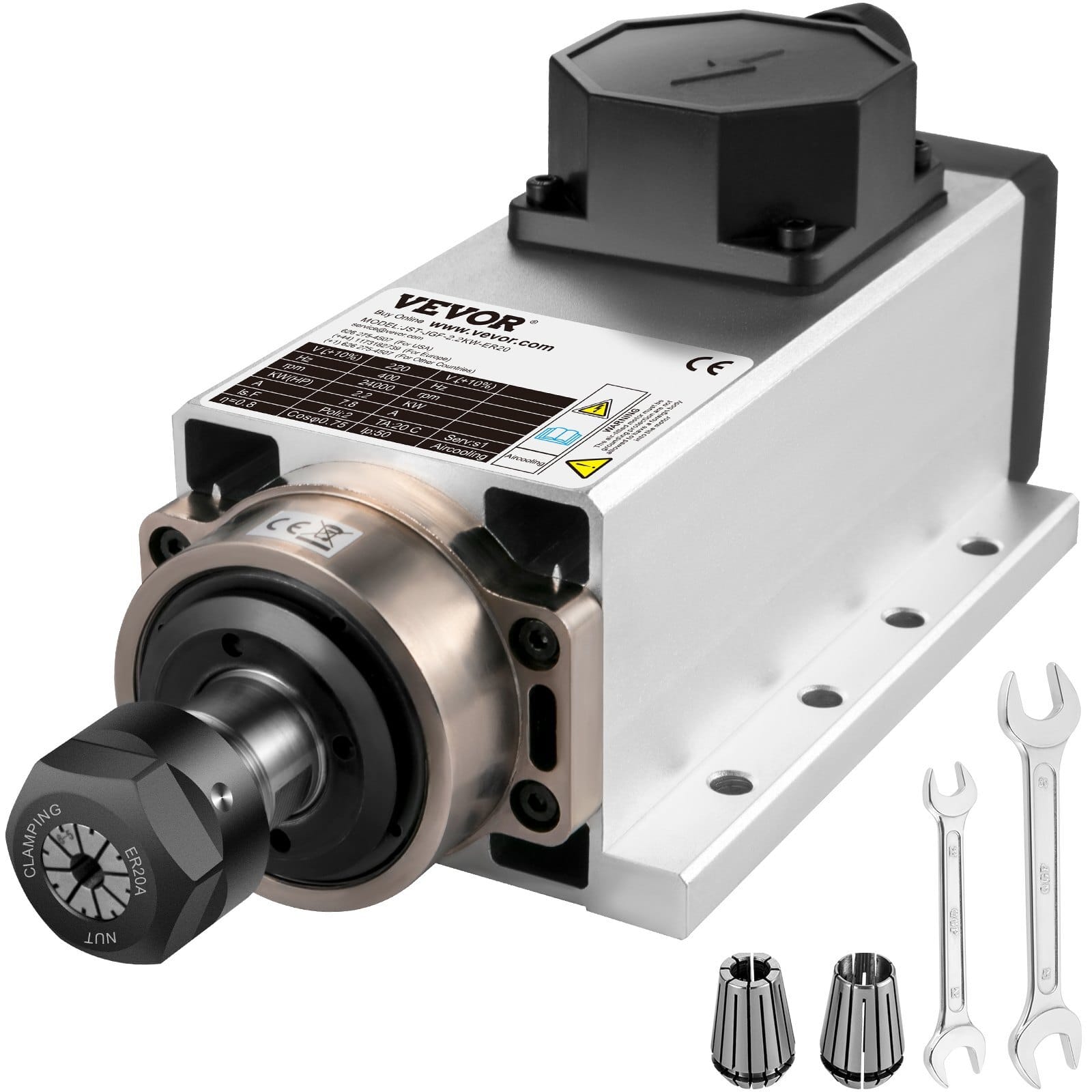 Air Cooled Spindle Motor 2.2KW CNC Spindle Motor 220V Square Air Cooled Spindle Motor ER20 Collet 24000 RPM CNC Spindle 6A Spindle Motor 400 Hz for CNC Router Engraving Milling Machine