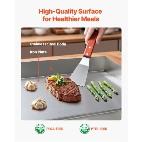 Commercial Electric Griddle, 25.79 x 15.75 inch, 2800W, 122-570?°F Adjustable Temp Control, Stainless Steel Body, Full Flat, with 2 Spatulas, 2 Brushes, and 4 Foot Pads, for Steak, Pancake