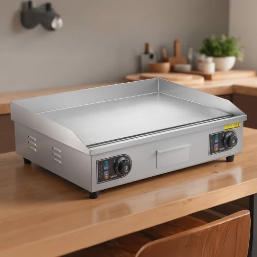 Commercial Electric Griddle, 25.79 x 15.75 inch, 2800W, 122-570?°F Adjustable Temp Control, Stainless Steel Body, Full Flat, with 2 Spatulas, 2 Brushes, and 4 Foot Pads, for Steak, Pancake