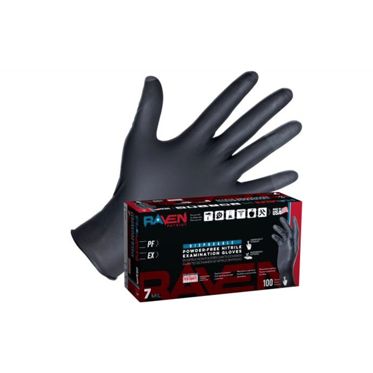 SAS Safety Raven Patriot Nitrile Gloves, 7Mil LG