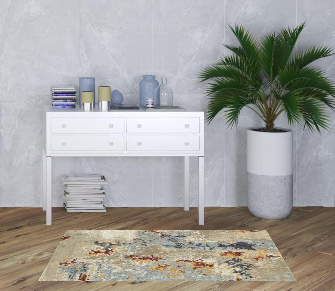 3' X 5' Blue and Beige Abstract Power Loom Area Rug