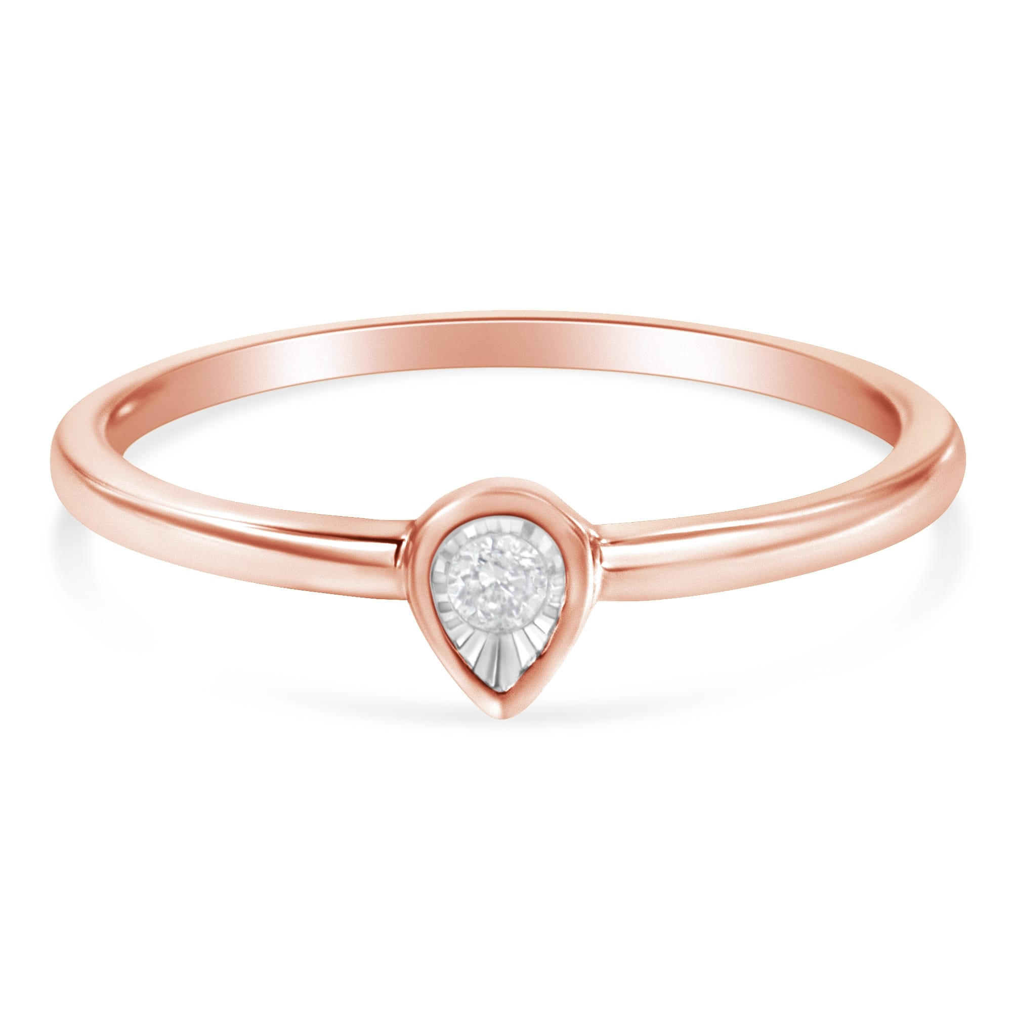 14K Rose Gold Plated .925 Sterling Silver 1/20 Carat Diamond Teardrop Pear-Shaped Miracle Set Petite Fashion Ring (J-K Color, I1-I2 Clarity) - Size 8