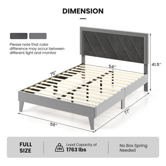 Twin/Full/Queen Platform Bed with High Headboard and Wooden Slats-Full Size - Color: Black & Gray - Size: Full Size