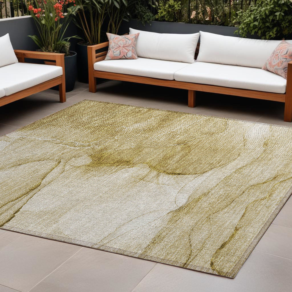 8' X 10' Beige Abstract Washable Non Skid Indoor Outdoor Area Rug