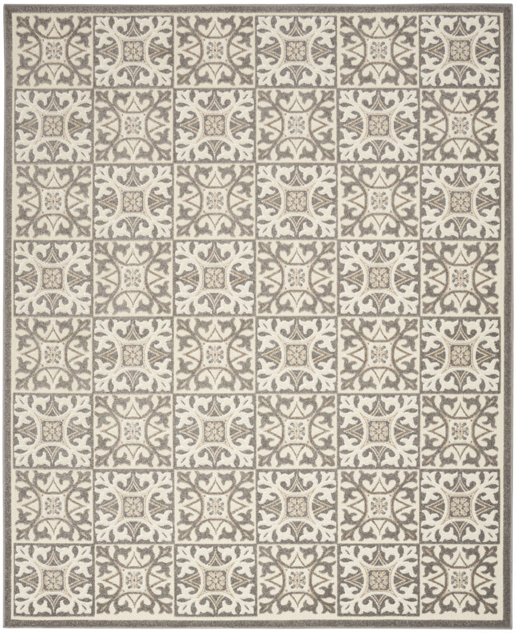 4' X 6' Ivory And Grey Fleur De Lis Stain Resistant Non Skid Area Rug