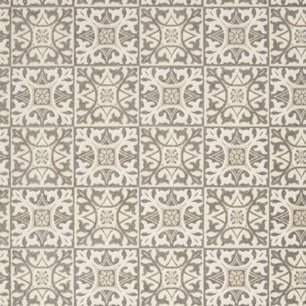 4' X 6' Ivory And Grey Fleur De Lis Stain Resistant Non Skid Area Rug