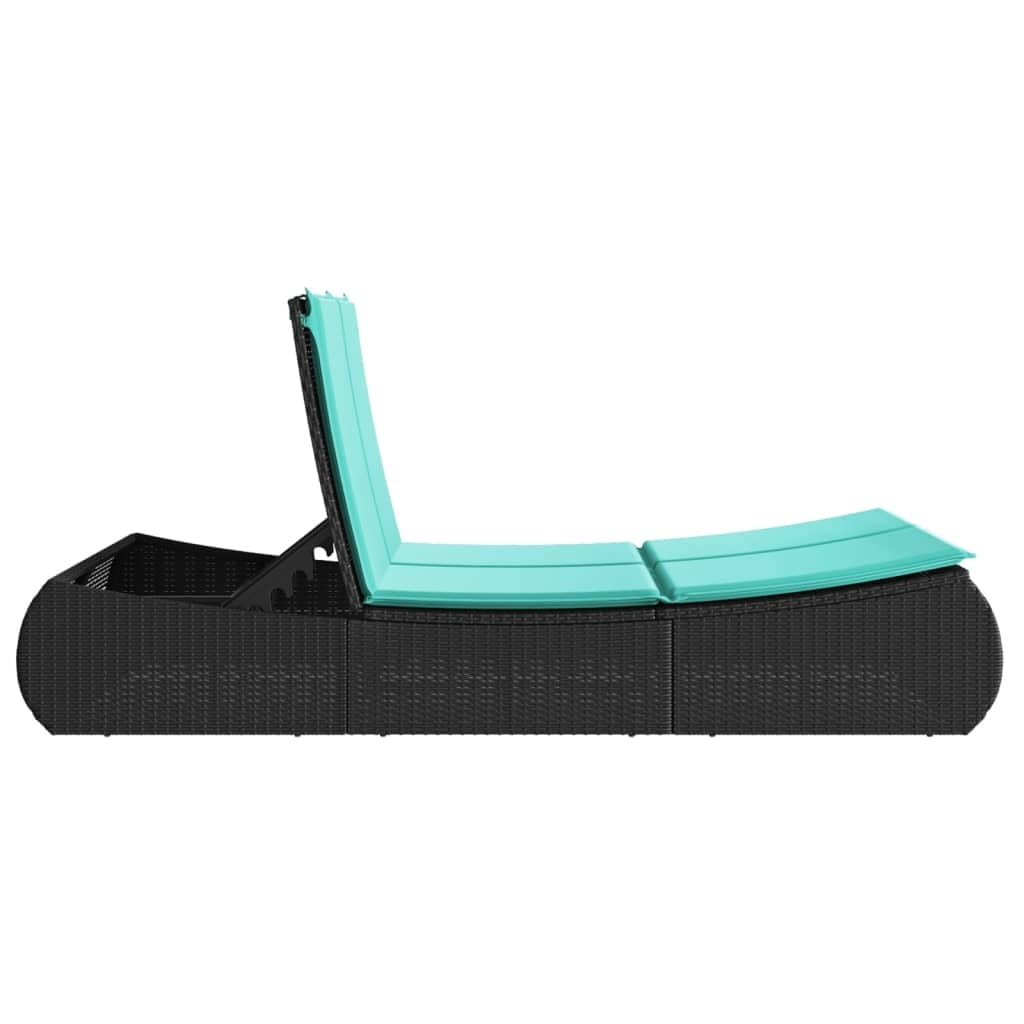 Double Sun Lounger with Cushions Black Poly Rattan