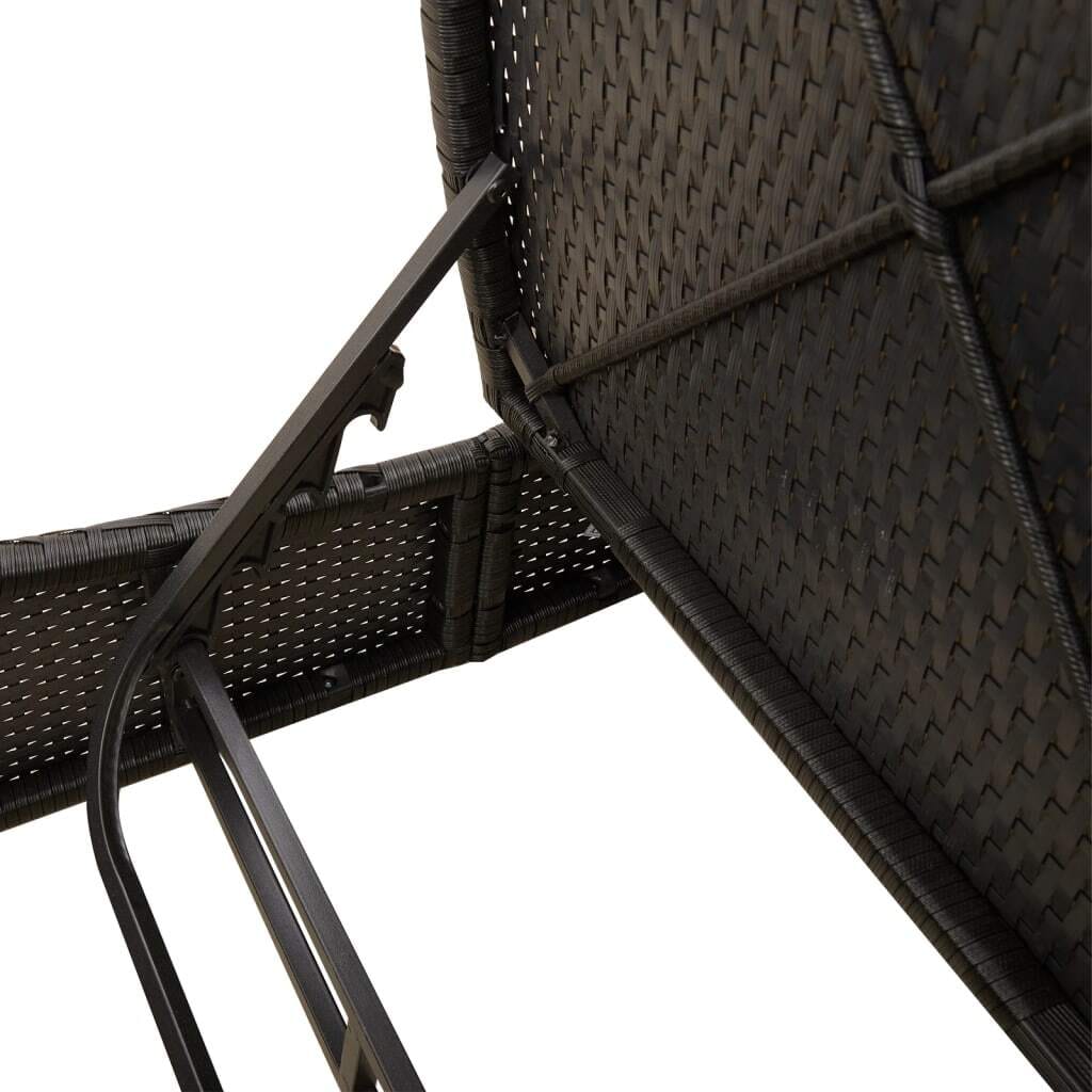 Double Sun Lounger with Cushions Black Poly Rattan