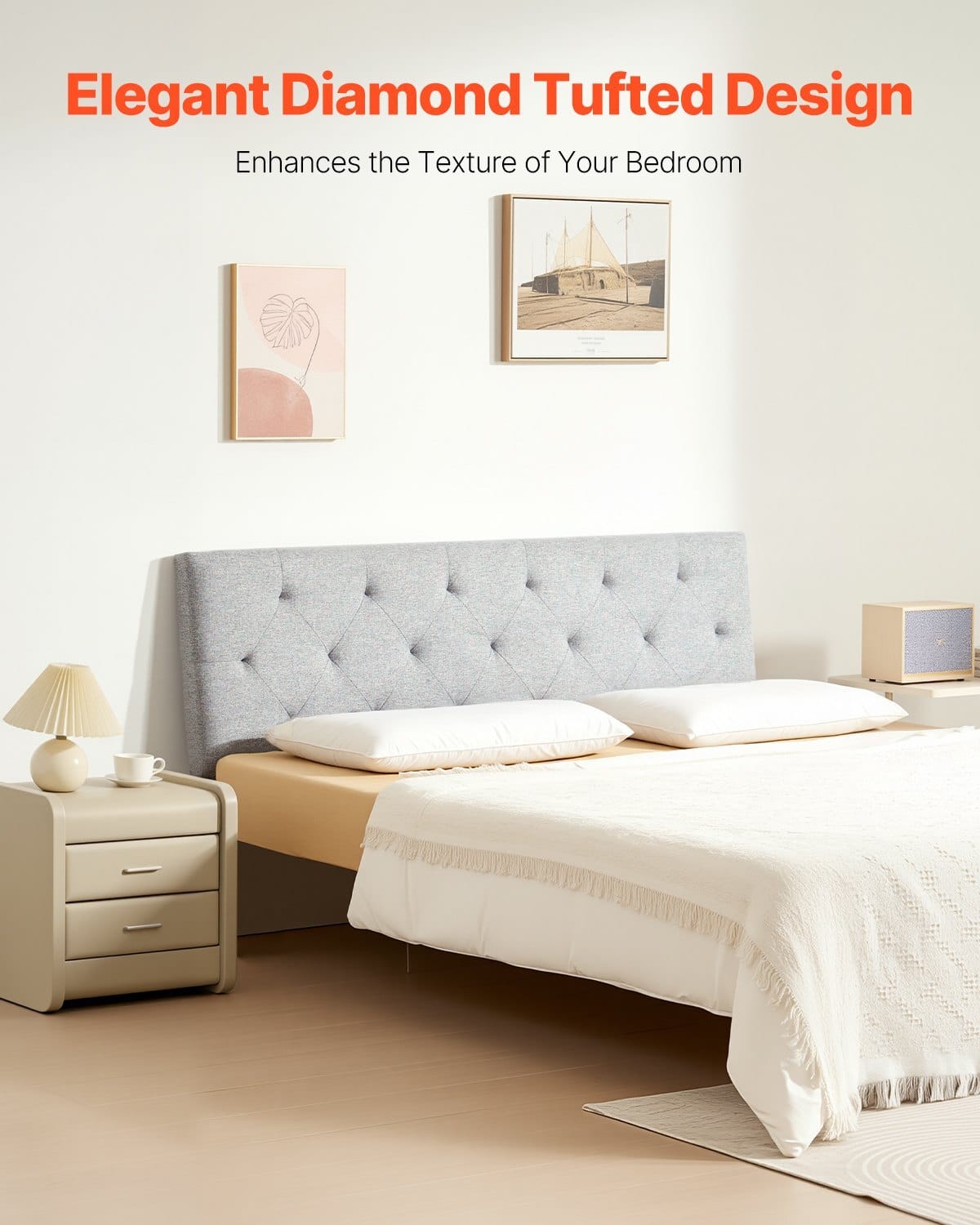 Headboard, Full Size Headboard with Adjustable Height, Comfortable Diamond Tufted for Full Size Bed, W 56.3 x H?€35.6-47.4?‰inches, Ideal for Bedroom, Hotel, Homestay, Dormitory, Light Grey