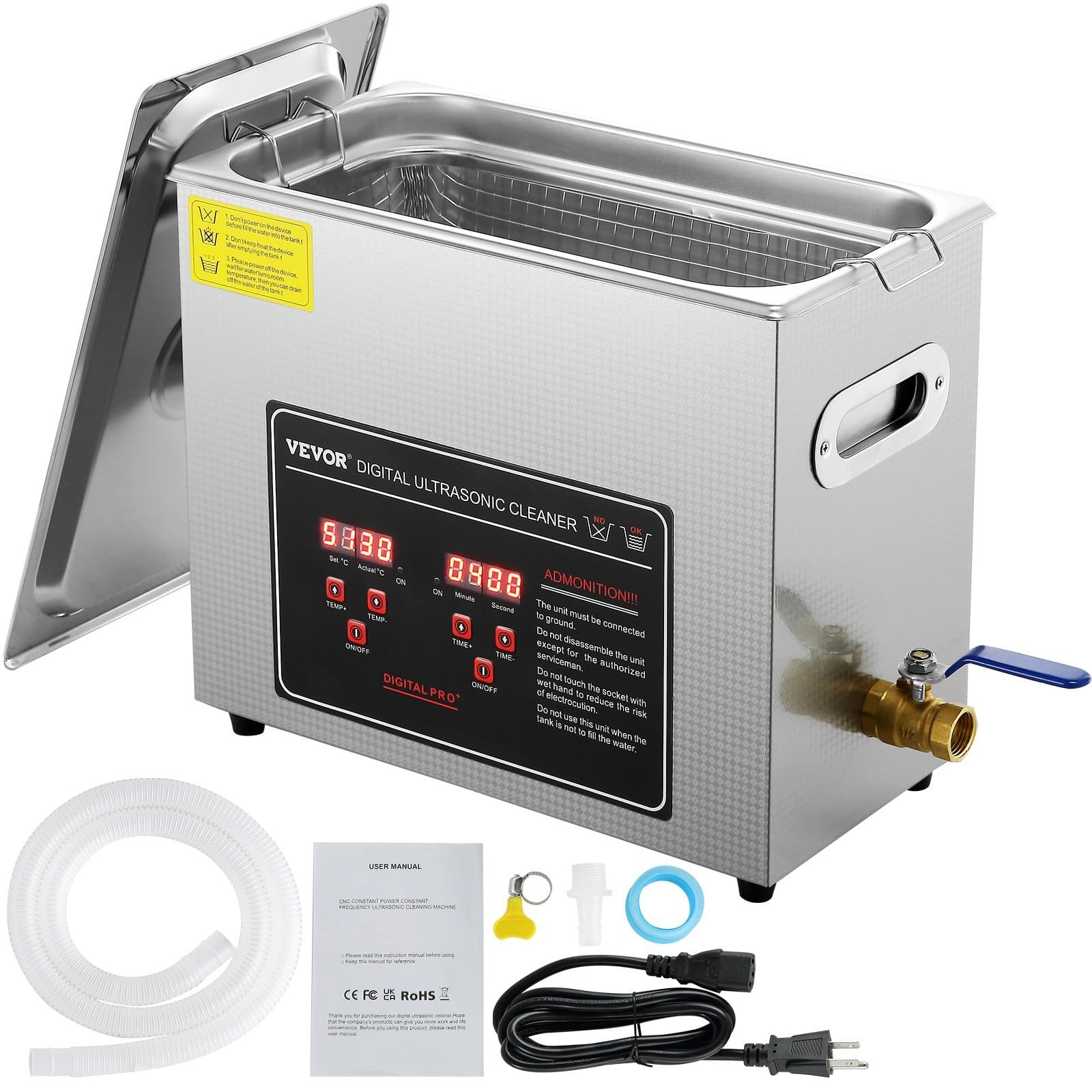 Ultrasonic Cleaner with Digital Timer & Heater, Professional Ultra Sonic Jewelry Cleaner, Stainless Steel Heated Cleaning Machine for Glasses Watch Rings Small Parts Circuit Board (6L)