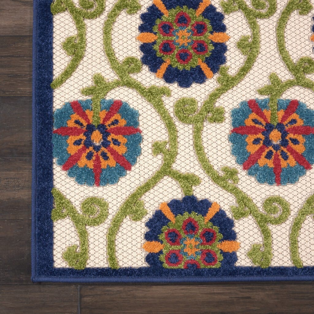 3' X 4' Ivory And Blue Floral Indoor Outdoor Area Rug