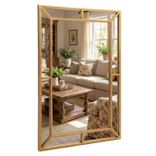 36 x 24 Inch Gold Wall Mirror with Beaded Frame for Living Room-Gold - Color: Gold