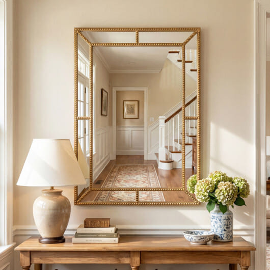 36 x 24 Inch Gold Wall Mirror with Beaded Frame for Living Room-Gold - Color: Gold