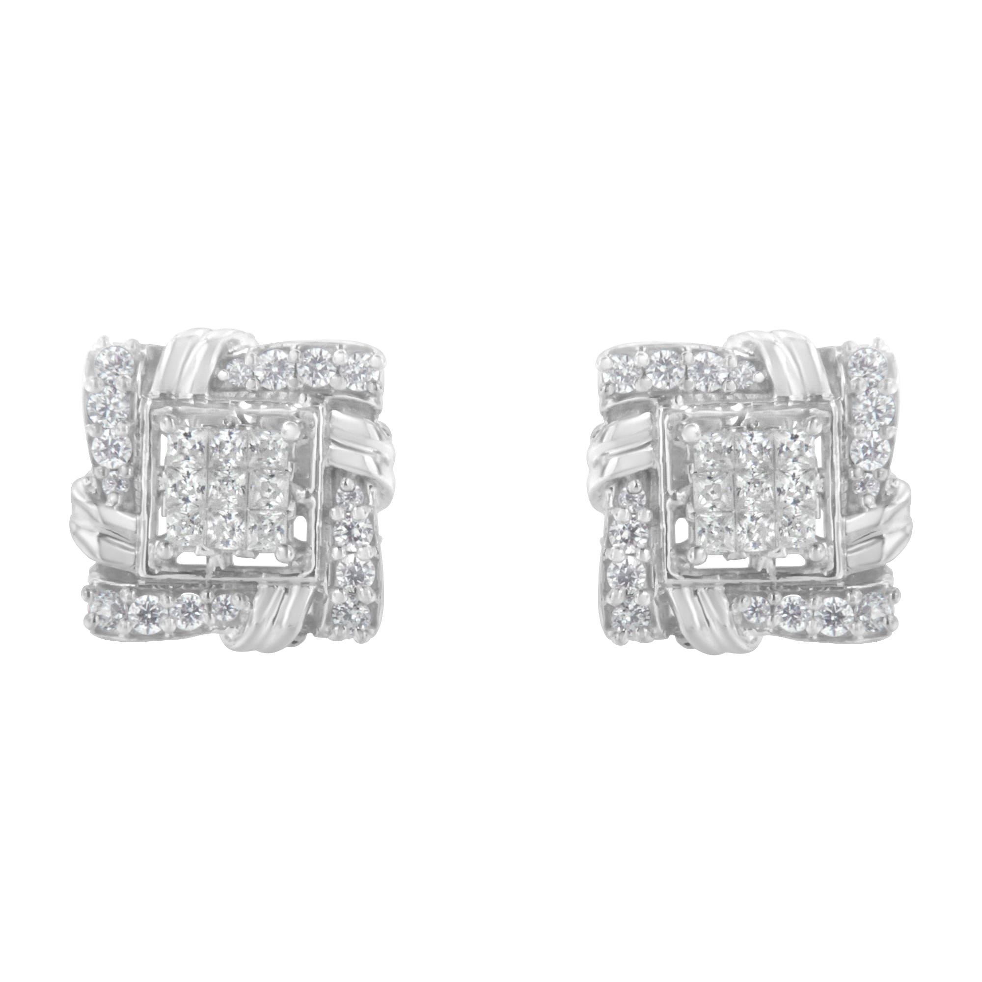 .925 Sterling Silver 1/2 Cttw Round-Cut Diamond Stud Earrings (I-J Color, I1-I2 Clarity)