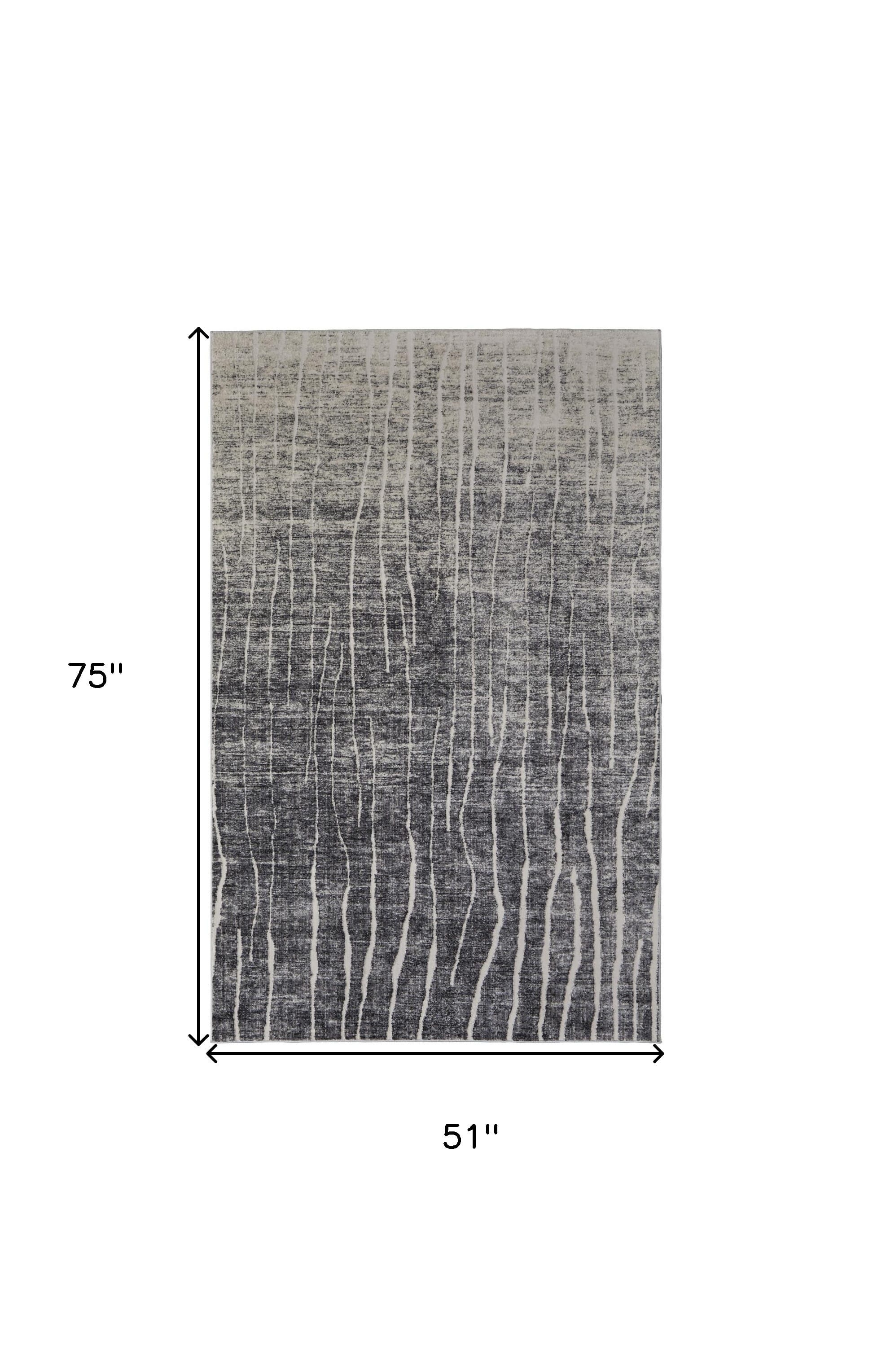 4' X 6' Ivory Gray and Black Abstract Power Loom Area Rug