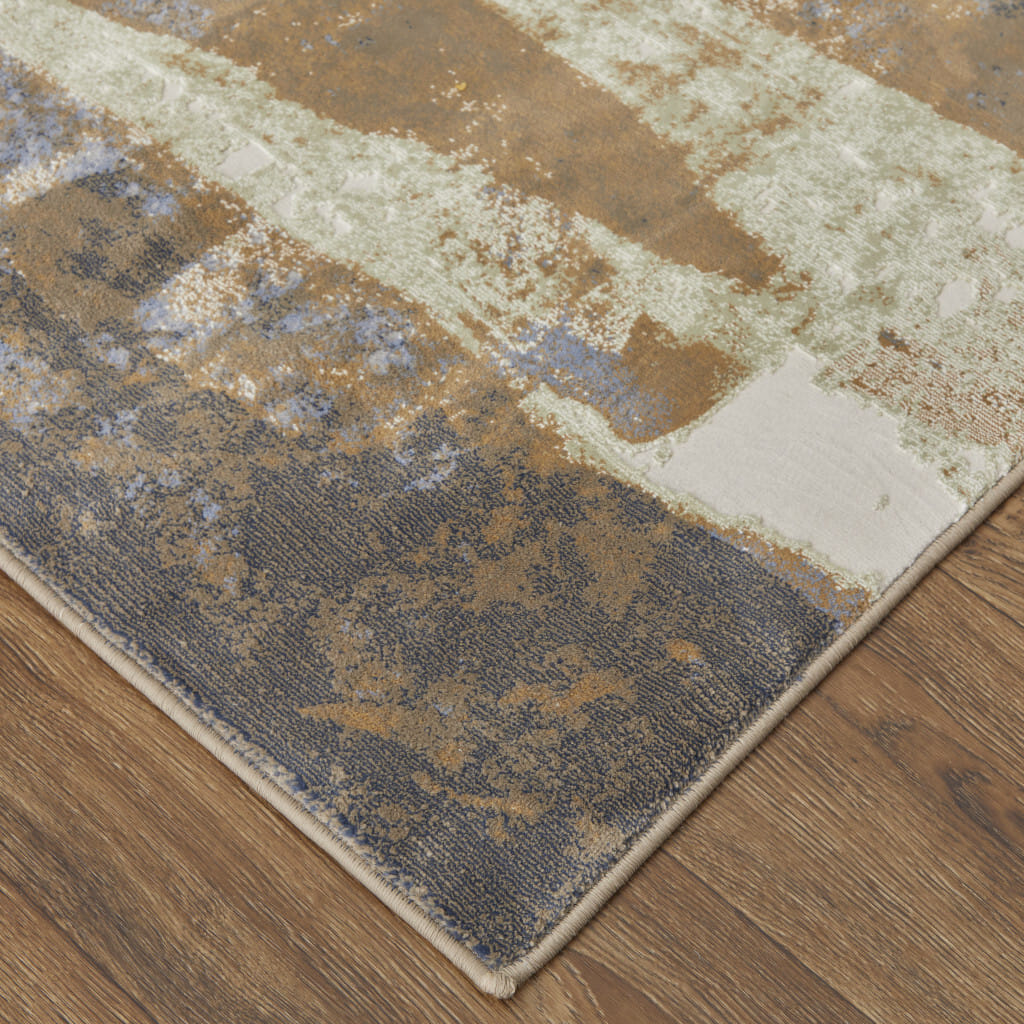 5' X 8' Blue and Ivory Abstract Power Loom Distressed Area Rug