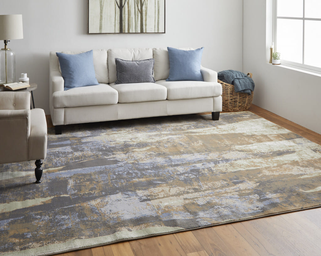 5' X 8' Blue and Ivory Abstract Power Loom Distressed Area Rug