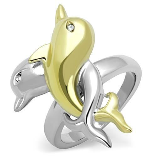 TK1698 - Two-Tone IP Gold (Ion Plating) Stainless Steel Ring with Top Grade Crystal in Clear