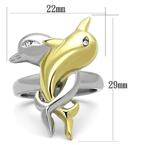 TK1698 - Two-Tone IP Gold (Ion Plating) Stainless Steel Ring with Top Grade Crystal in Clear