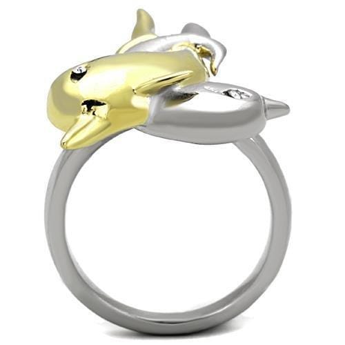 TK1698 - Two-Tone IP Gold (Ion Plating) Stainless Steel Ring with Top Grade Crystal in Clear