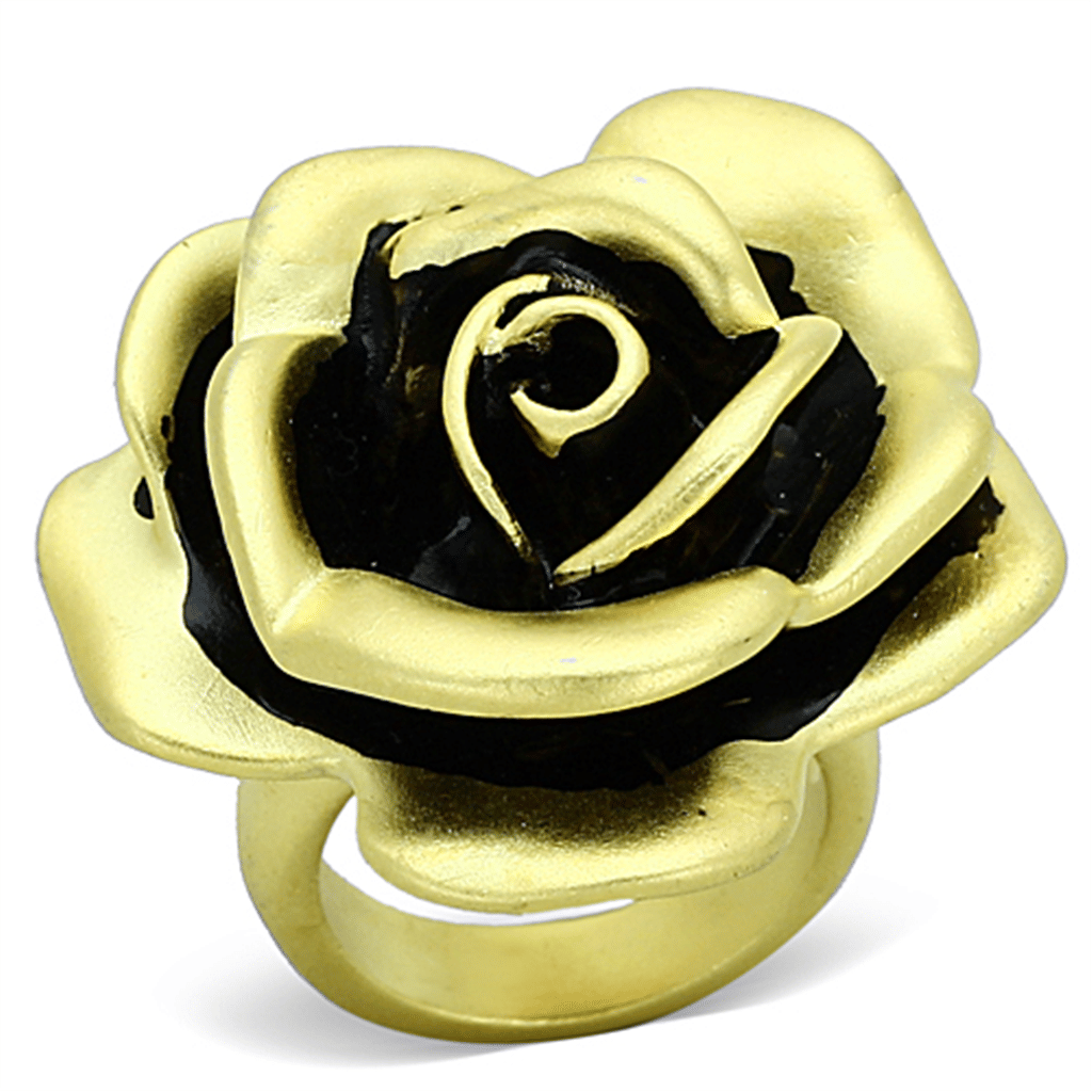 LOA930 - Matte Gold Brass Ring with Epoxy in Jet