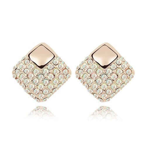 Korean Fashion Colorful White Crystal Square Gold Plated Ear Studs