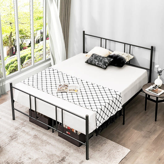 Full/Queen Size Platform Bed Frame with High Headboard-Full Size - Color: Black - Size: Full Size