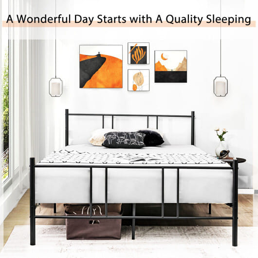 Full/Queen Size Platform Bed Frame with High Headboard-Full Size - Color: Black - Size: Full Size