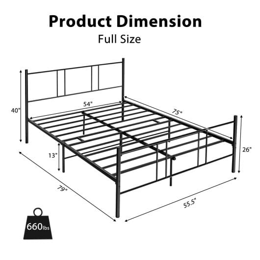 Full/Queen Size Platform Bed Frame with High Headboard-Full Size - Color: Black - Size: Full Size
