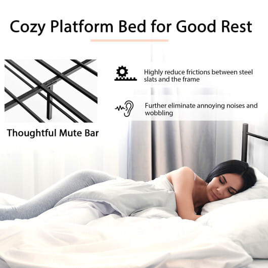 Full/Queen Size Platform Bed Frame with High Headboard-Full Size - Color: Black - Size: Full Size