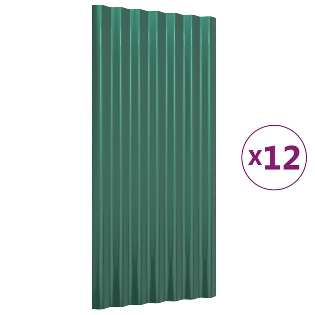 Roof Panels 12 pcs Galvanized Steel Green 31.5"x14.2"