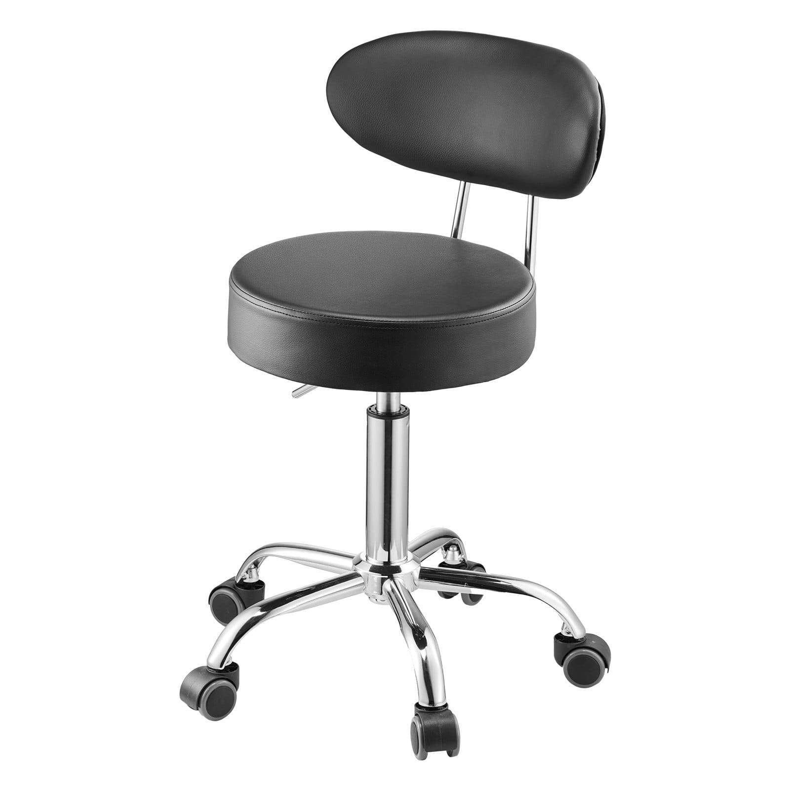 Shop Stool with Backrest, Pneumatic Garage Seat/Work Stool with Wheels, 300 lbs Load, Adjustable Roller Creeper Seat, 360?° Swivel Padded Workshop Stool, for Garage, Shop & Auto Repair, Black